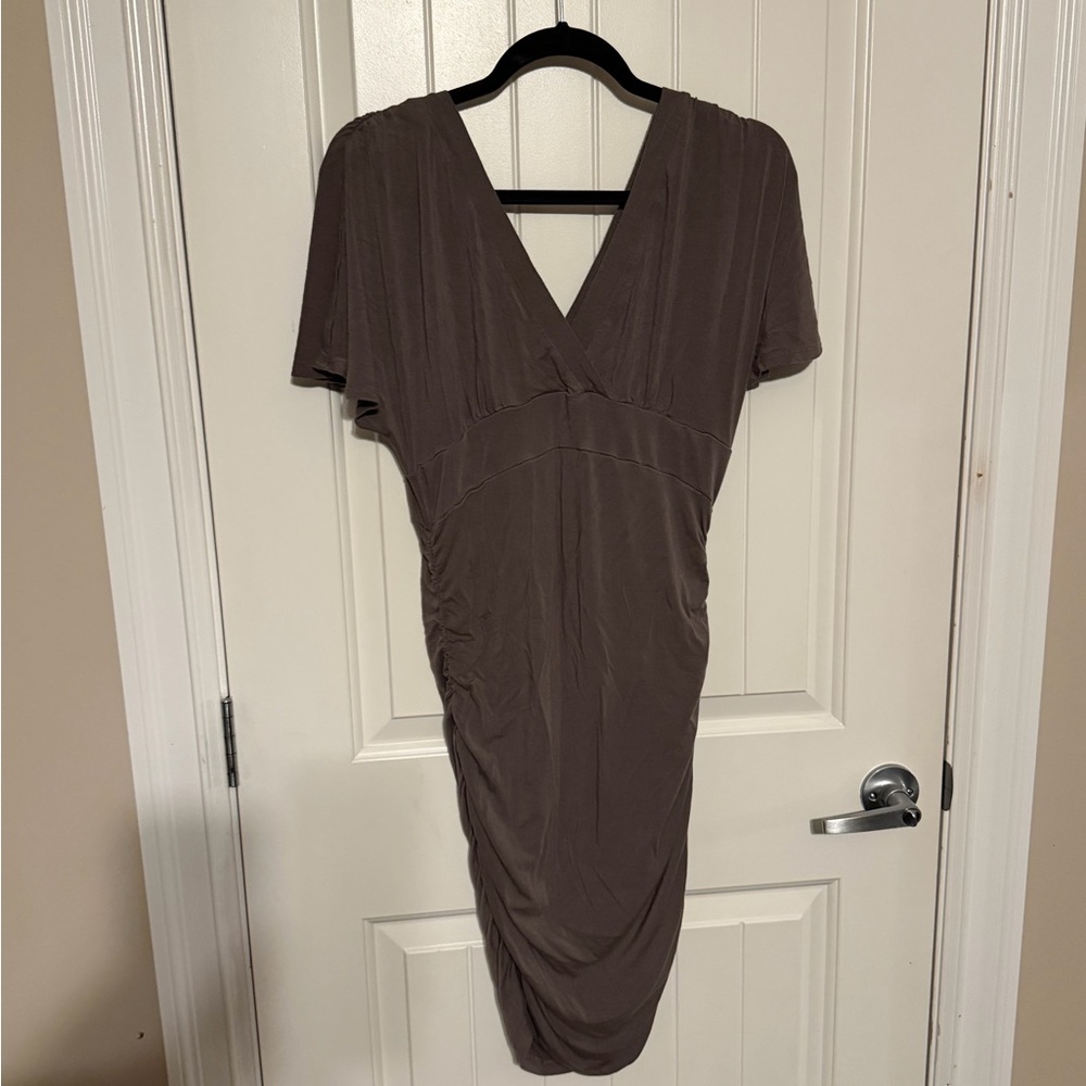 le chateau Taupe V-Neck Midi Dress